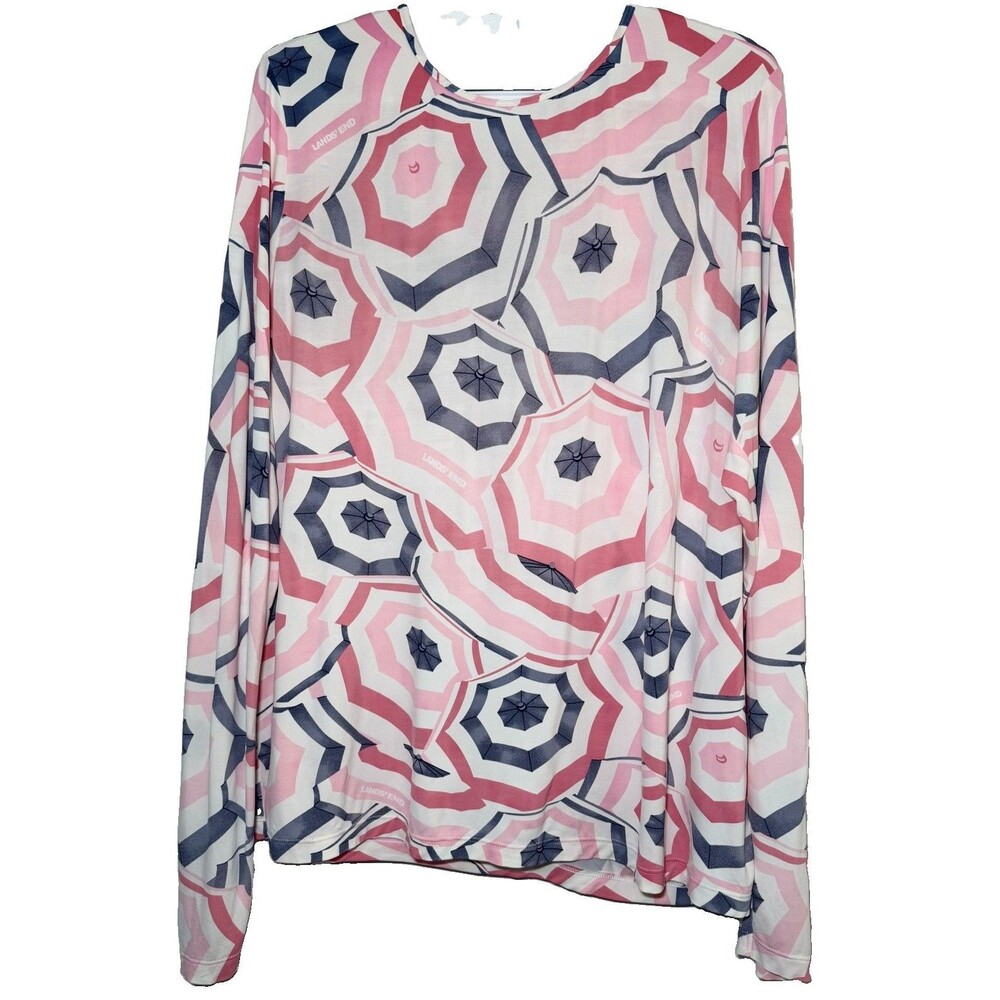 Lands’ End XL Petite Beach Umbrella Print Long Sleeve Swim Tee Rash Guard Top